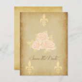 ヴィンテージピンクのロマンチックなバラとゴールデンノールデリス 案内ポストカード (正面/裏面)