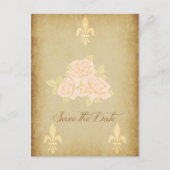 ヴィンテージピンクのロマンチックなバラとゴールデンノールデリス 案内ポストカード (正面)