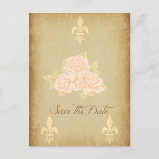 ヴィンテージピンクのロマンチックなバラとゴールデンノールデリス 案内ポストカード (正面)