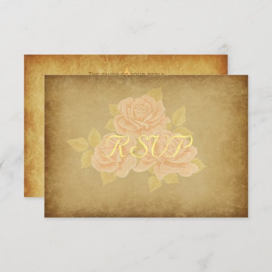 ヴィンテージピンクのロマンチックなバラフランスの金ゴールドfleurdelis 出欠カード (正面/裏面)