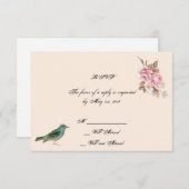 ヴィンテージピンクのローズとロビン結婚の応答カード 出欠カード (正面/裏面)