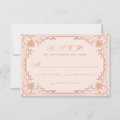 ヴィンテージピンクのローズエレガント金ゴールド書結婚道 出欠カード (正面)