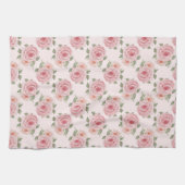 ヴィンテージピンクのローズガーデンコテージの花の模様 キッチンタオル (横)