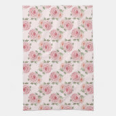 ヴィンテージピンクのローズガーデンコテージの花の模様 キッチンタオル (縦)