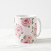 ヴィンテージピンクのローズガーデンコテージの花の模様 コーヒーマグカップ (正面右)