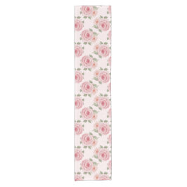 ヴィンテージピンクのローズガーデンコテージの花の模様 ショートテーブルランナー