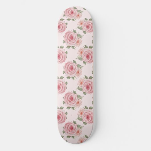 ヴィンテージピンクのローズガーデンコテージの花の模様 スケートボード (正面)