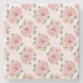 ヴィンテージピンクのローズガーデンコテージの花の模様 ストーンコースター