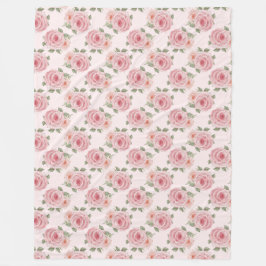 ヴィンテージピンクのローズガーデンコテージの花の模様 フリースブランケット