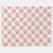 ヴィンテージピンクのローズガーデンコテージの花の模様 フリースブランケット (正面(横))