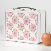 ヴィンテージピンクのローズガーデンコテージの花の模様 メタルランチボックス (インサイチュ)