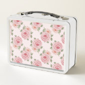 ヴィンテージピンクのローズガーデンコテージの花の模様 メタルランチボックス (裏面)