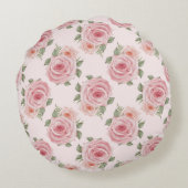 ヴィンテージピンクのローズガーデンコテージの花の模様 ラウンドクッション (裏面)