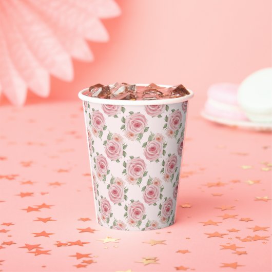 ヴィンテージピンクのローズガーデンコテージの花の模様 紙コップ (インサイチュ)