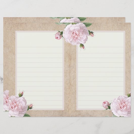 ヴィンテージピンクのローズジャーナルページ (正面/裏面)