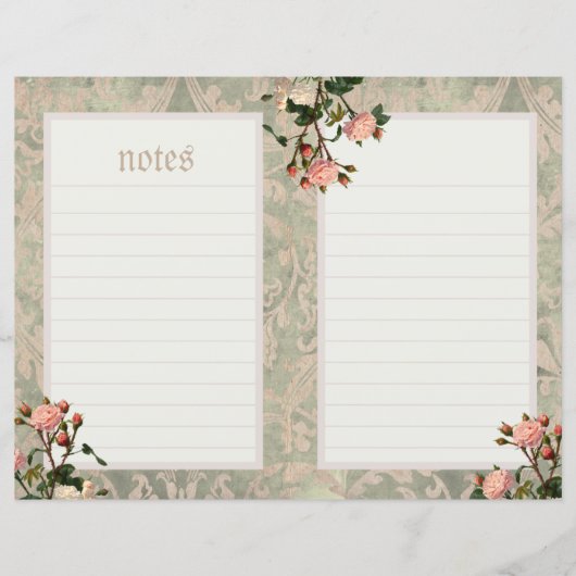 ヴィンテージピンクのローズジャーナルページ（背景をスクロール） (正面)