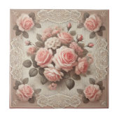 ヴィンテージピンクのローズフローラとレース タイル (正面)