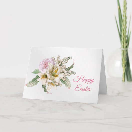 ヴィンテージピンクのローズホワイトリリユブーケイースター シーズンカード (正面)