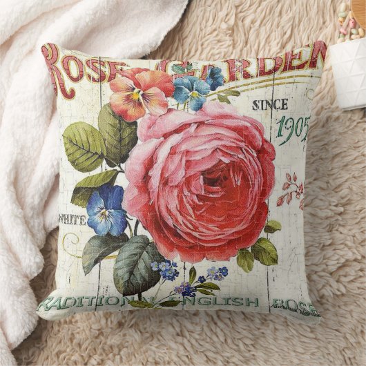 ヴィンテージピンクのローズホームオフィスのデカール枕 クッション (ブランケット)