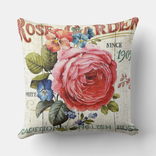 ヴィンテージピンクのローズホームオフィスのデカール枕 クッション (裏面)