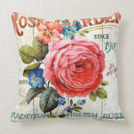 ヴィンテージピンクのローズホームオフィスのデカール枕 クッション