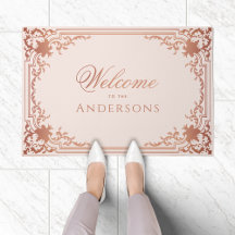 ヴィンテージピンクのローズ金ゴールドエレガントスクリプトのようこそ名前