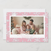 ヴィンテージピンクの冬のクリスマススノーフレーク写真 シーズンカード (正面)