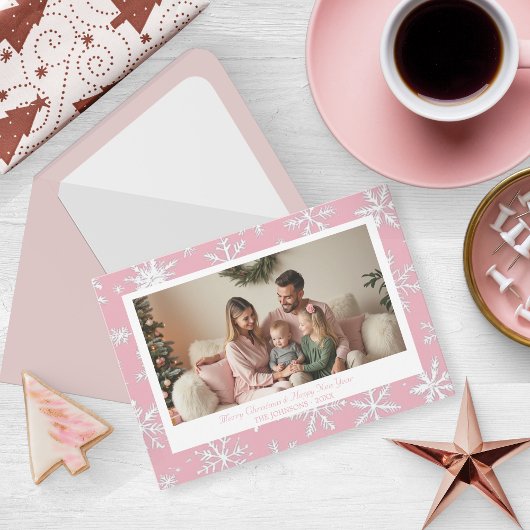ヴィンテージピンクの冬のクリスマススノーフレーク写真 シーズンカード