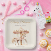 ヴィンテージピンクの回転木馬馬の水の色ベビーシャワー ペーパープレート (パーティー)