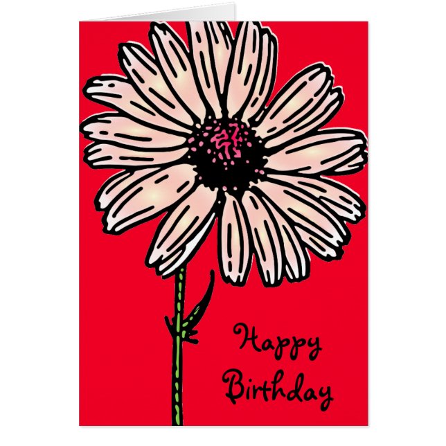 ヴィンテージピンクの大きなデイジーの花の上にクリムゾンレッド (正面)