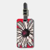 ヴィンテージピンクの大きなデイジーの花の上にクリムゾンレッド ラゲッジタグ (正面縦)