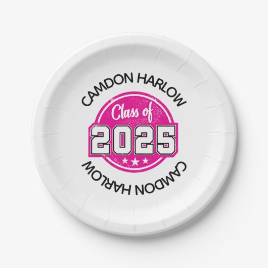 ヴィンテージピンクの大学院名 ペーパープレート (正面)