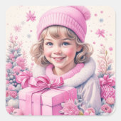 ヴィンテージピンクの女の子（ギフトボックス） スクエアシール (正面)
