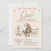 ヴィンテージピンクの女性のカーボーイどのように西1の誕生日 招待状 (正面)