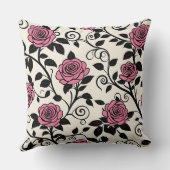 ヴィンテージピンクの様式化バラ クッション (裏面)