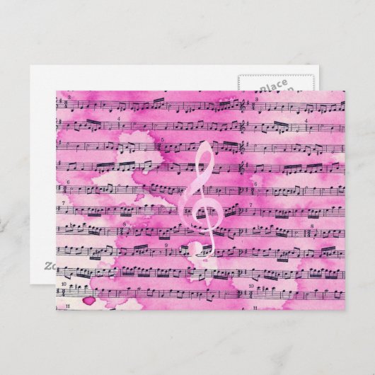 ヴィンテージピンクの水の色クラシカルクレフ、 音符記号音楽シート ポストカード (正面/裏面)