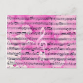 ヴィンテージピンクの水の色クラシカルクレフ、 音符記号音楽シート ポストカード (正面)