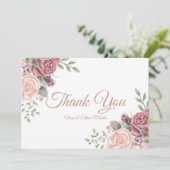 ヴィンテージピンクの水彩フローラ サンキューカード (スタンド正面)
