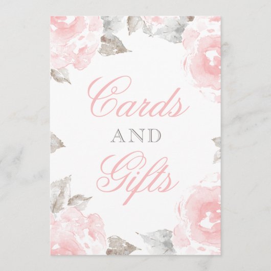 ヴィンテージピンクの水色のバラウェディングギフトサイン 招待状 (正面)