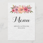 ヴィンテージピンクの水色の花結婚のメニュー メニュー (裏面)