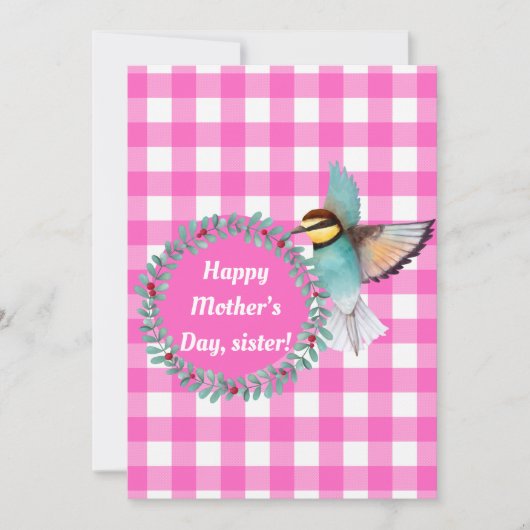 ヴィンテージピンクの水色の鳥の姉妹の日 シーズンカード (正面)