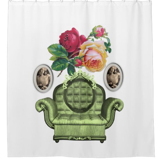 ヴィンテージピンクの白いショーカーテン シャワーカーテン (正面)