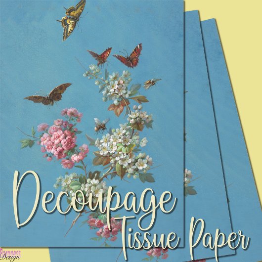 ヴィンテージピンクの白い花蝶のミツバチ青 薄葉紙