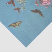 ヴィンテージピンクの白い花蝶のミツバチ青 薄葉紙 (詳細)