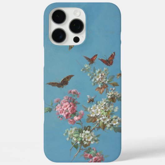 ヴィンテージピンクの白い花蝶のミツバチ青 Case-Mate iPhoneケース (裏面)