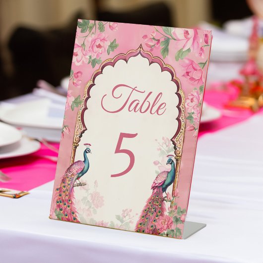 ヴィンテージピンクの結婚ピーコックインディアンのテーブル番号 台座サイン