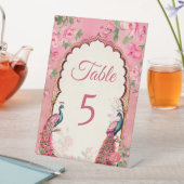 ヴィンテージピンクの結婚ピーコックインディアンのテーブル番号 台座サイン (インサイチュ)