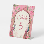 ヴィンテージピンクの結婚ピーコックインディアンのテーブル番号 台座サイン (正面)