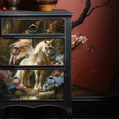 ヴィンテージピンクの翼の妖精の森のユニコーンのデコパージュ 薄葉紙