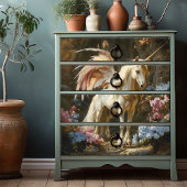 ヴィンテージピンクの翼の妖精の森のユニコーンのデコパージュ 薄葉紙